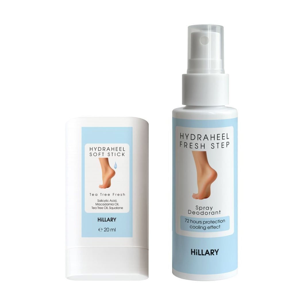 Набір Hillary Heel Freshness &amp; Hydration Set з олією чайного дерева (спрей-дезодорант для ніг, 100 мл + стік для п'ят, 20 мл)